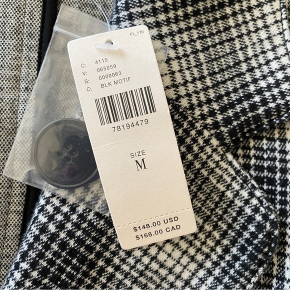 NWT $168 Maeve by Anthropologie M Plaid Knit Blazer Jacket Black/White - Picture 7 of 10